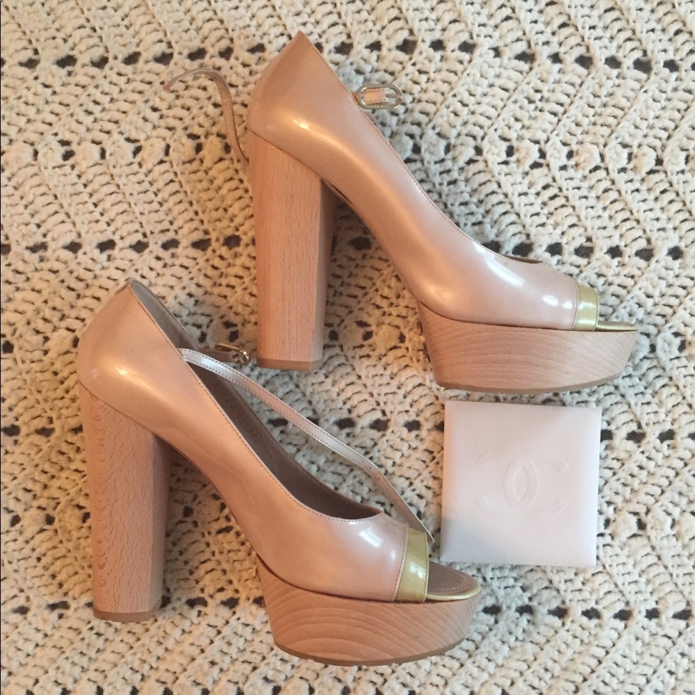Chanel Platform Chunky Logo Heels.